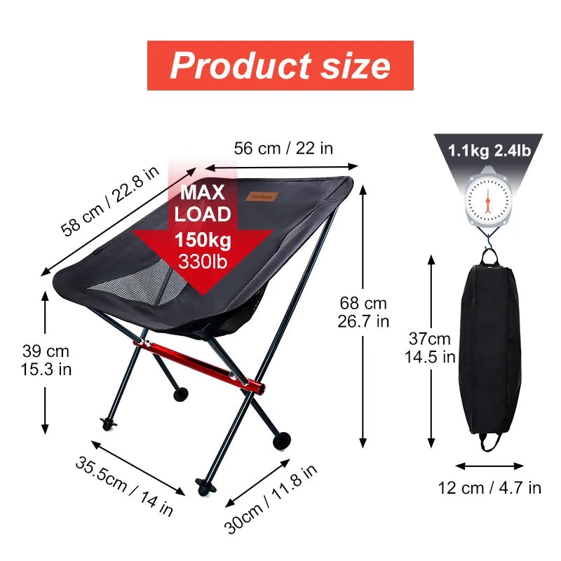 PACOONE Travel Ultralight Folding Chair Detachable Portable Moon Chair Outdoor Camping Fishing Chair Beach Hiking Picnic Seat