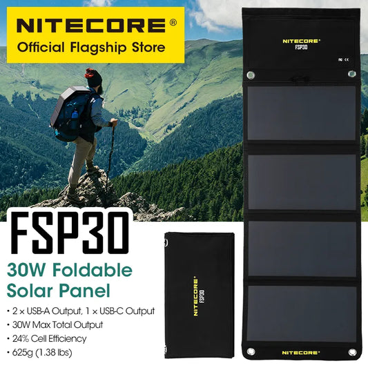 NITECORE  30W Portable Waterproof Solar Panel for Camping Hiking Riding